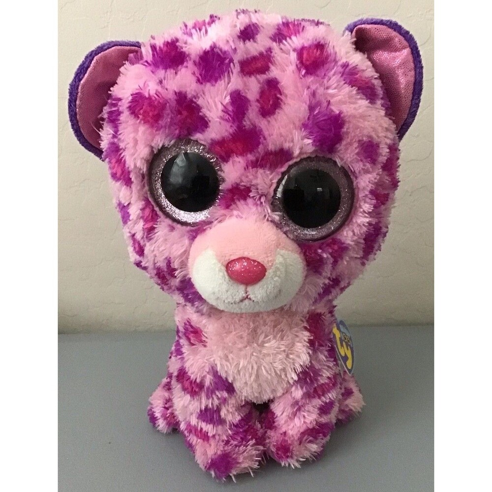 Ty Beanie Boos - GLAMOUR the Leopard - Pink & Purple 8.5 Inch Plush Toy Cat NWT
